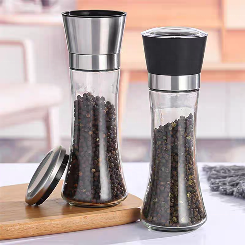 150ml 180ml Pepper Mill Grinder Stainless Steel Cap Manual Salt Pepper Glass Bottle Seasoning Kitchen Grinding for Cooking
