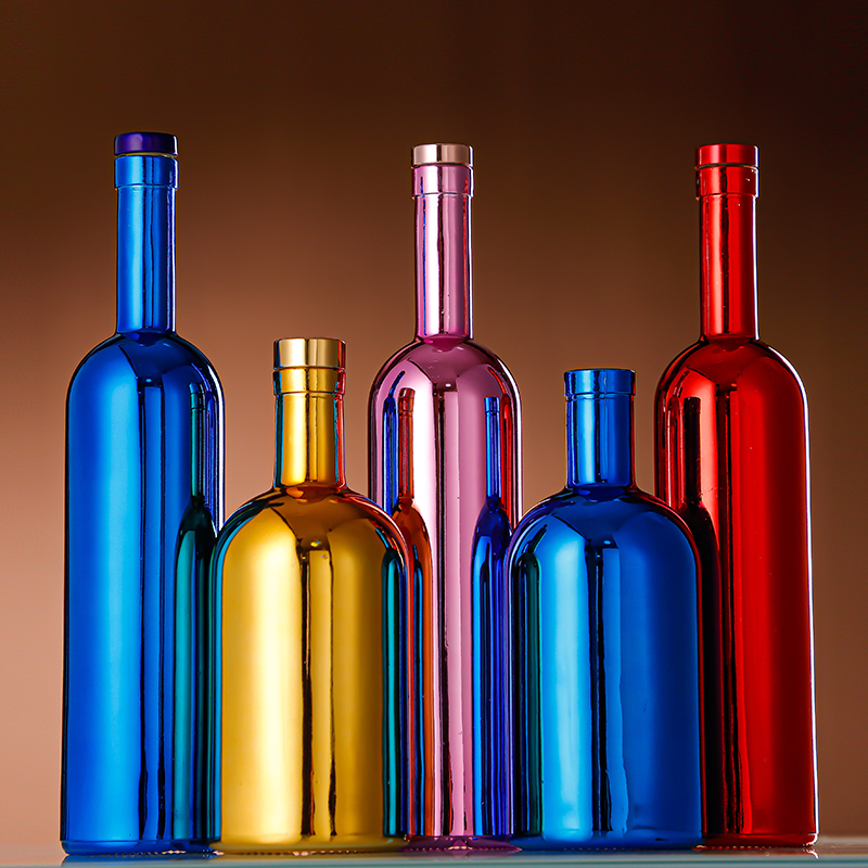 Factory Price Electroplate 375ml 500ml  750ml Pink Fruit Ginseng Iced Wine Bottles Vodka Glass Bottle for Liquor