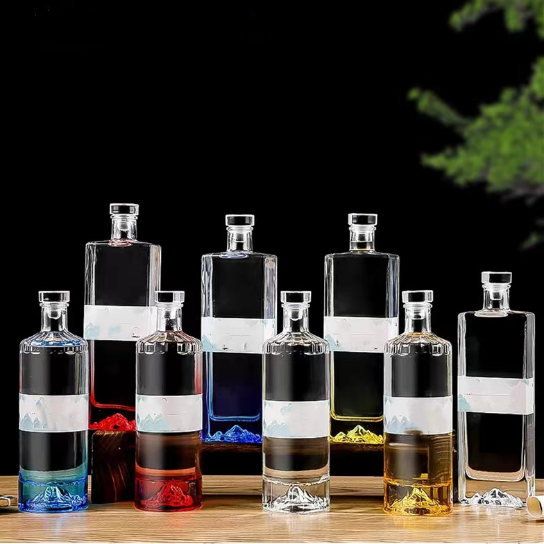 500ml Heave Base Mountain Bottom Glass Spirits Bottle Round Glass Gin Vodka Whiskey Bottles With Glass Top