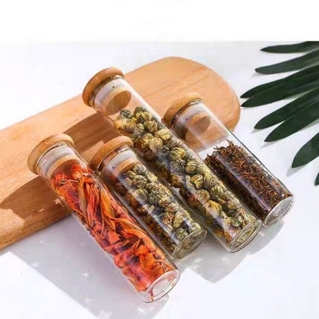 30 Mm Mini High Borosilicate Glass Jar With Bamboo Lids Small Capacity Tea Glass Pot Cordyceps Sinensis Bottle