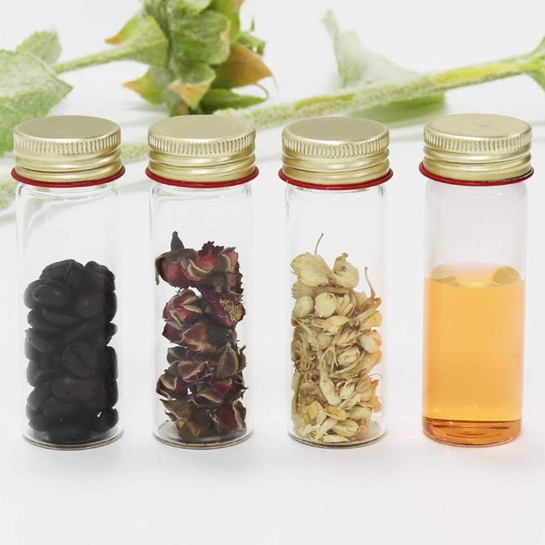 Scientific Sample Tubes 25ml With Screw Aluminum Caps, Small Spice Containers 1oz 3.3 Borosilicate Glass Tubes for Candy , Bean