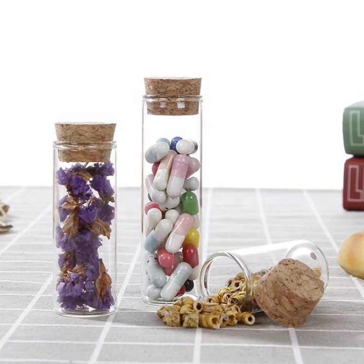 22mm  Clear Tube Shaped Glass Borosilicate Jar With Cork Top for Storage