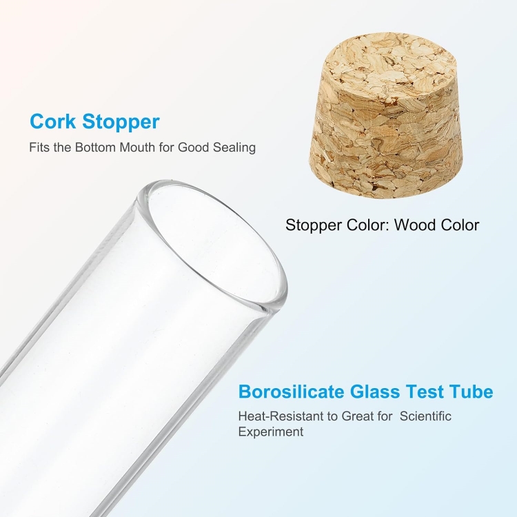 25ml Test Tubes Glass Clear Flat Bottom Test Tube Containers With Cork Stopper for Coffee Bean Jars Canisters Candy Bath Salt