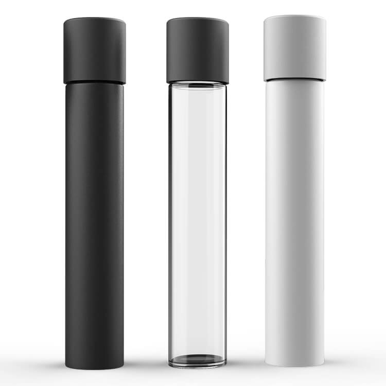 110mm 120mm  Matte Smooth Black White Bottles Glass Pre Tubes With Child-Resistant PLA Caps for Spice Powder Flower