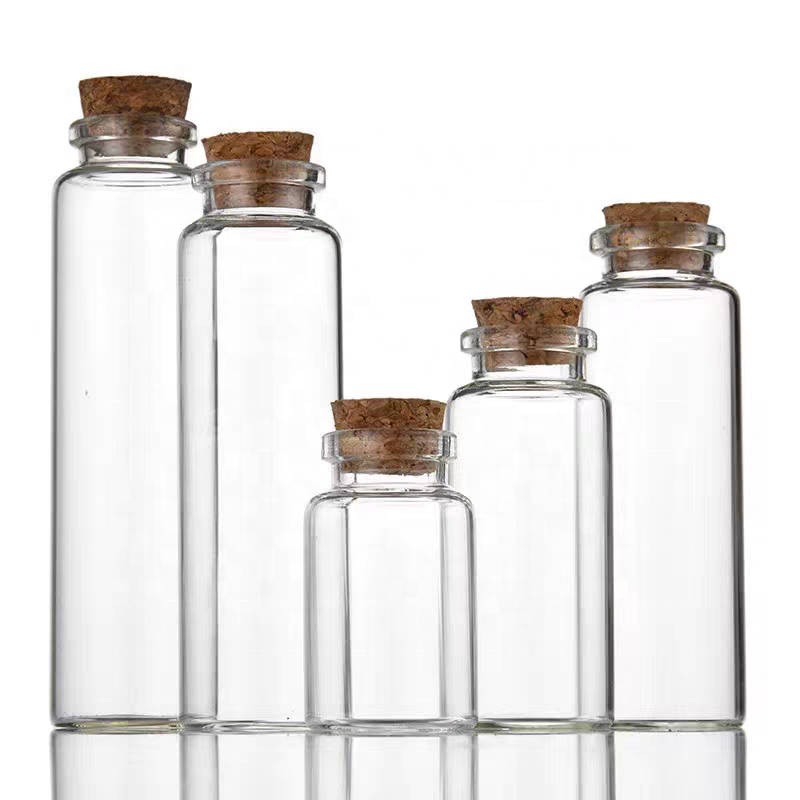 Mini clear 5ml 10ml 25ml 30ml 50ml 60ml Glass Wishing Small Drift Bottle Vials With Cork Glass Tube Corked