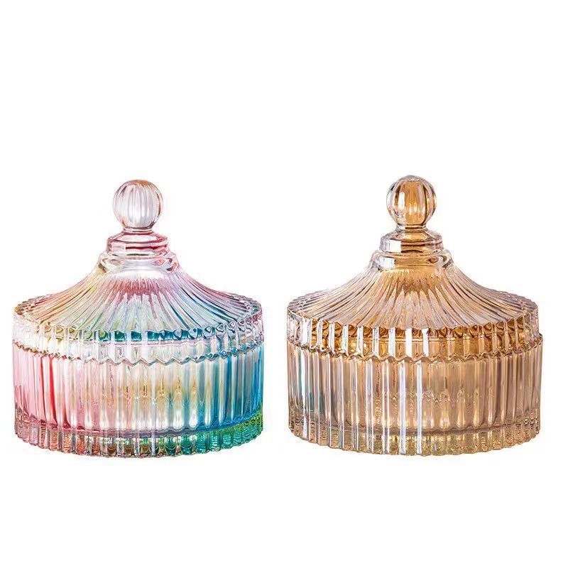 Iridescent 6oz 8oz 10oz Recyclable  High Quality Empty Luxury Glass Candle Jars for Candle Making Candle Container With Lid