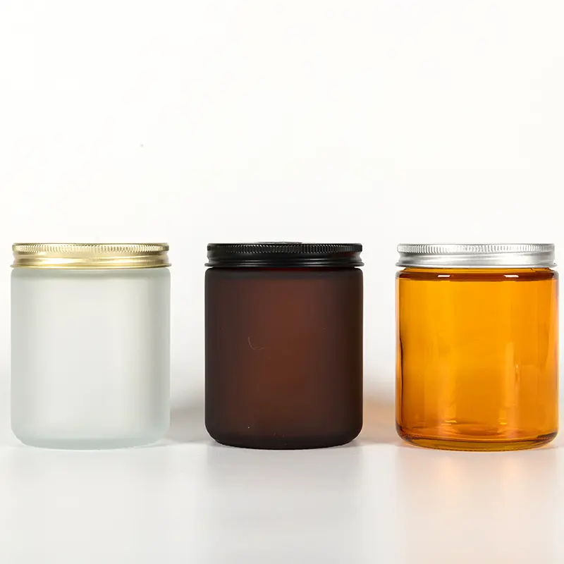Clear Amber Blue 4oz 8oz 16oz 100ml 250ml 500ml Empty Body Cream Straight Sided Glass Candle Jars With Metal Lids
