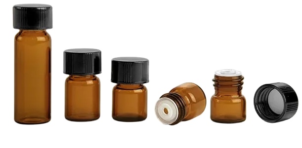 Recyclable 5/8 Dram - 4 Dram Glass Vials, Clear Amber Glass Roll -On Container Oil Vials Bottle W/ Black Screw Cap