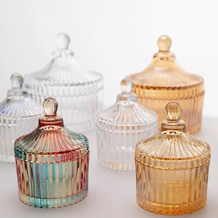 Wholesale Recyclable Luxury Empty Candle Jars Home Decoration Empty Candle Glass Jars With Glass Lid and Box