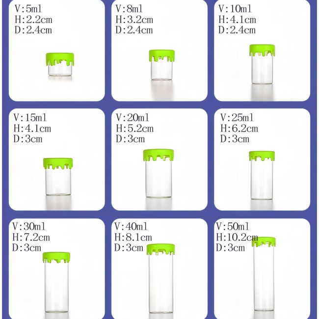 Clear Glass Wide Tube With Pink Blue Green Silicone Cap Drip Lid No Neck Glass Jar Custom Logo
