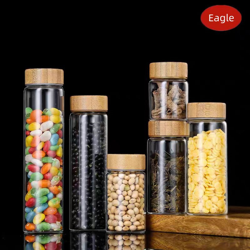 Empty Recyclable 30mm Clear Food Storage Containers Glass Bottles Jar Test Tubes With Bamboo Screw Lid
