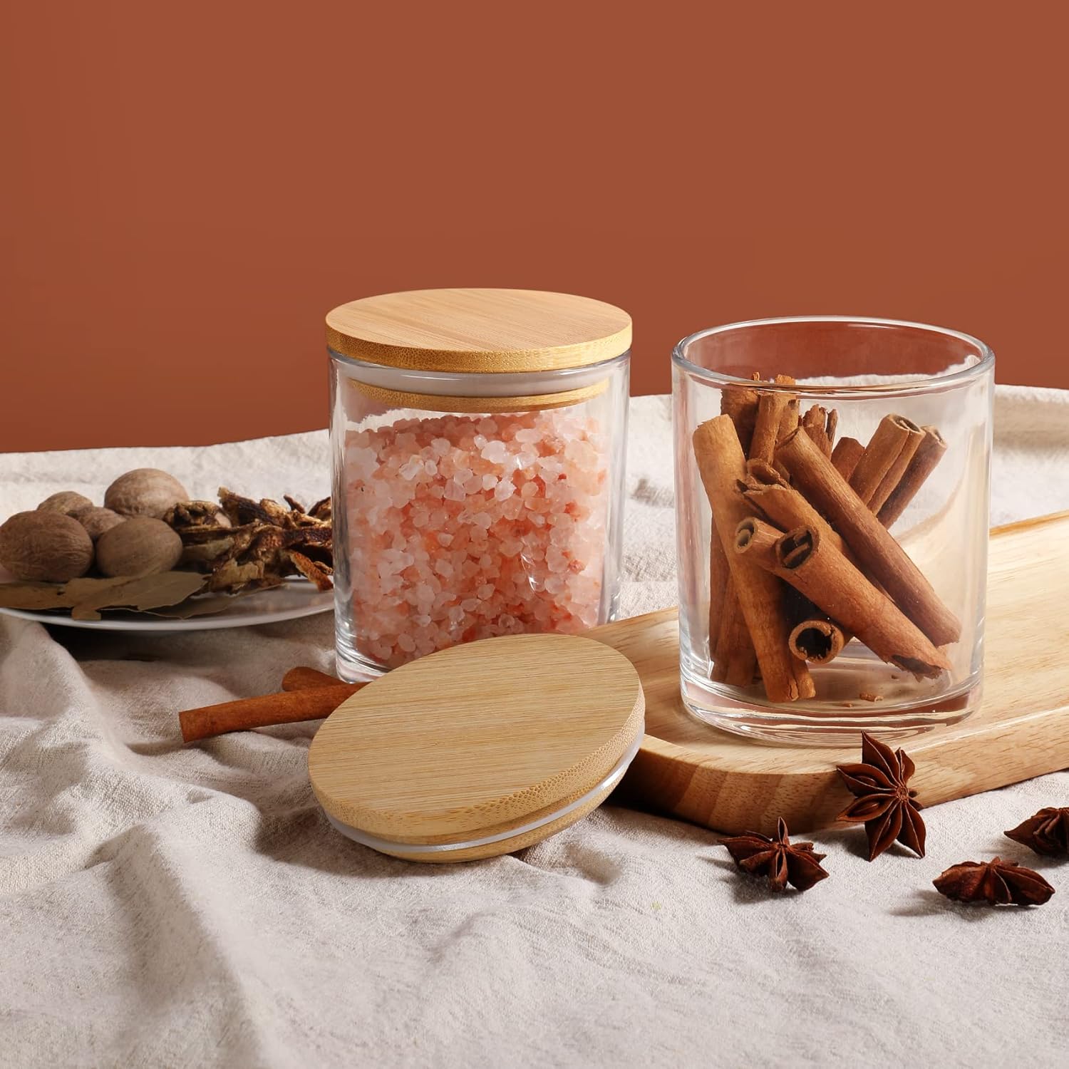 Empty Round 6oz Frosted Amber Glass Candle Jars White Black 7oz 220ml Candle Holder With Bamboo  Lids