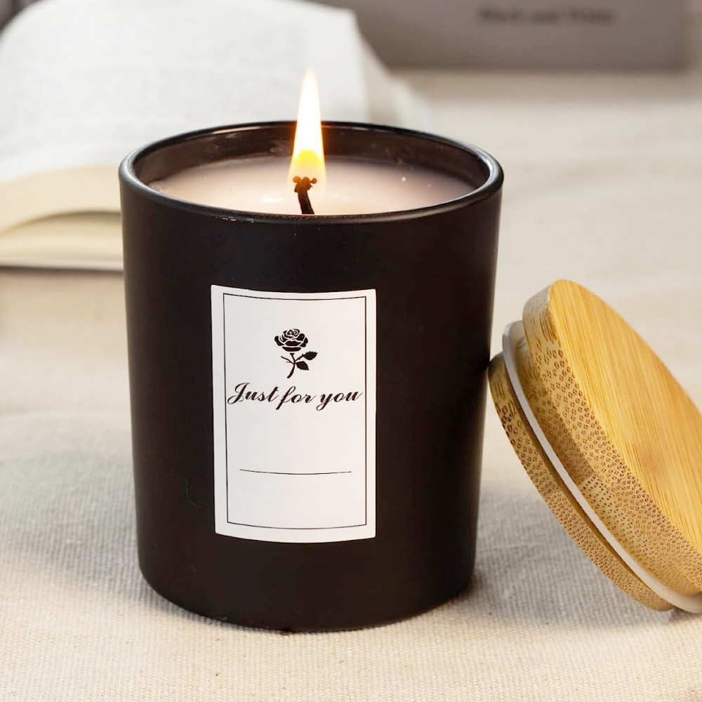 Wholesale 4oz Embossed Bamboo Lid Glass Candle Jars Frosted Black Wooden Box Colorful Empty Lanterns Holder Bulk Packaging