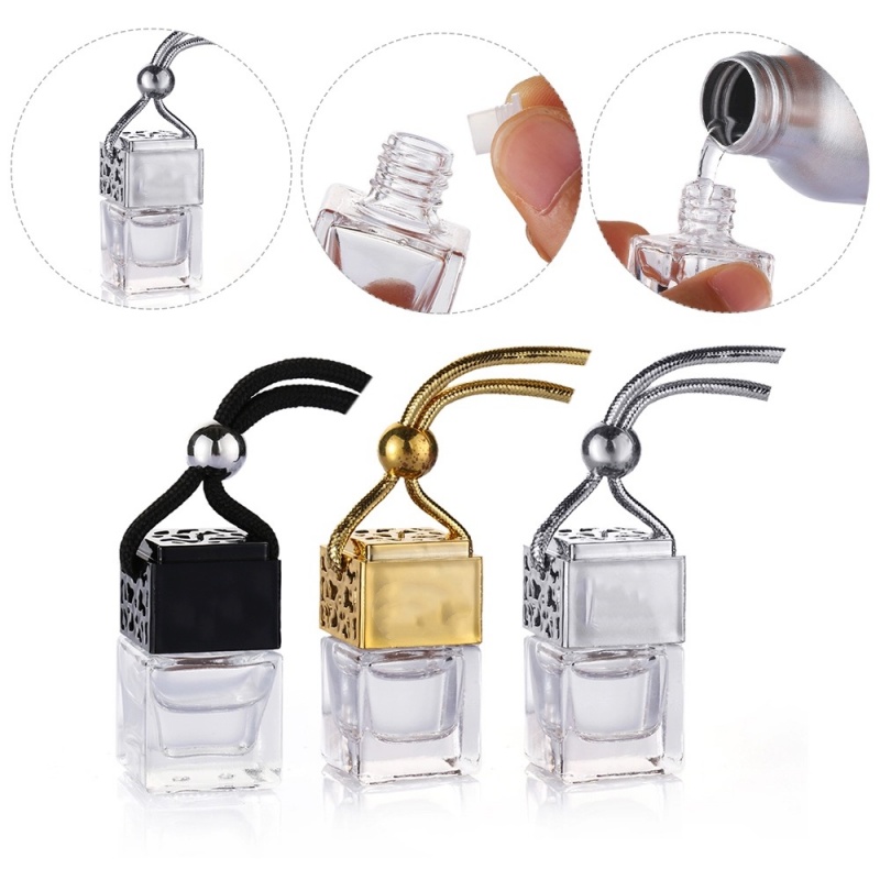 8ml Square Glass Car Hanging Pendant Refillable Empty Aromatherapy Diffuser Bottle Air Freshener Fragrance Perfume Glass Bottles