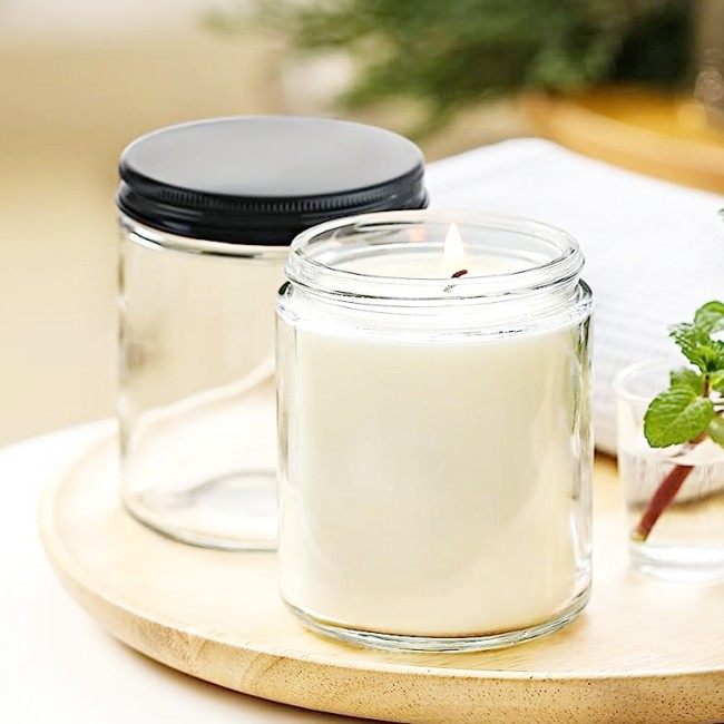 Wholesale 4oz 8oz 16oz Sage Home Decor Classical  Scented Candle Glass Jar Empty Candle Cup Bottle With Lid Glass Candle Jar