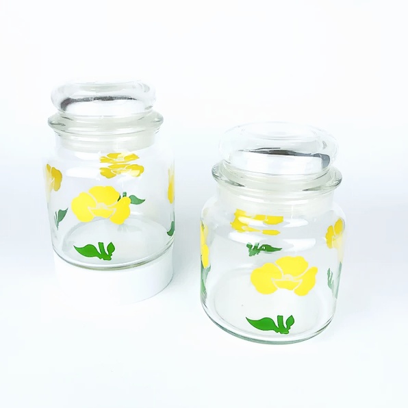 Home Use Kitchen Canisters 350ml 500ml 750ml Mushroom Glass Lids Recycled Food Grade Clear Glass Food Storage Jars Candle Jars