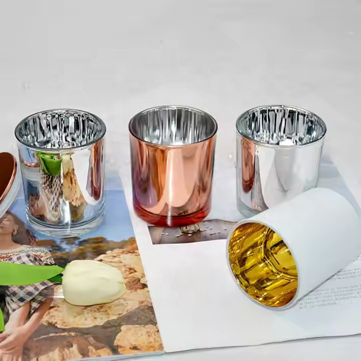 Luxury Frosted Glass Candle Har with Electroplated Metal Lid Empty Aromatherapy Candle Holder Container for Candle Making