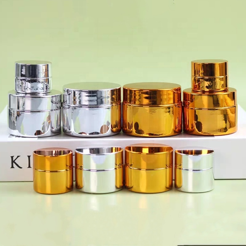 Hot Sale 30ml 50ml 100ml Face Cream Jar Gold Sliver UV Cosmetic Glass Cosmetic Jar With Aluminum Lid