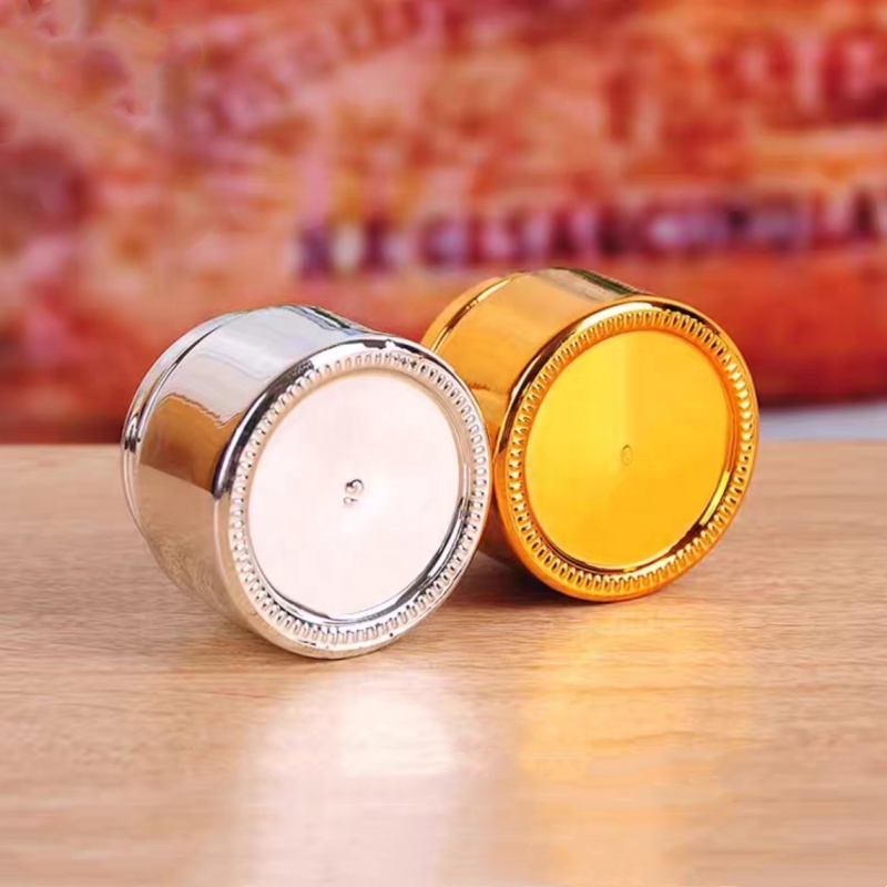Luxury Shiny Cosmetic Container Body Butter Facial Eye Cream 50ml Round Sliver Gold Glass Jar With Lid