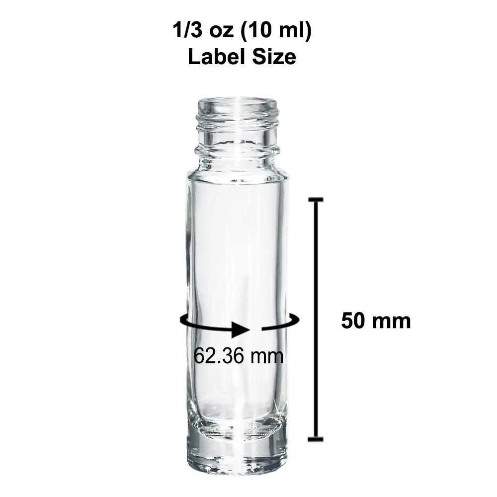 1/3 Oz. (10 Ml) 1/6 Oz. (5 Ml) Clear Glass Roll-on Bottle With Black Cap (Plastic Ball)