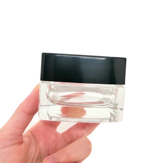 20g/50g Frosted Glass Cream Jar Square 50ml Transparent Cosmetic Bottle With Black Plastic Cap for Skin Care Oil Packaging