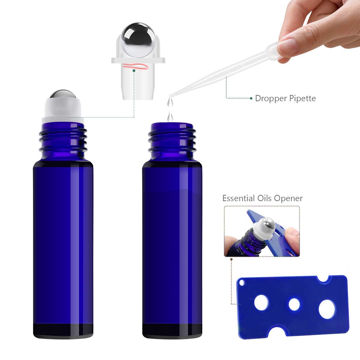 Wholesale 10ml Clear Amber Blue Glass Roll-On Bottle Empty Essential Oil Lip Gloss Tube With Metal Roller Ball 30ml Volume