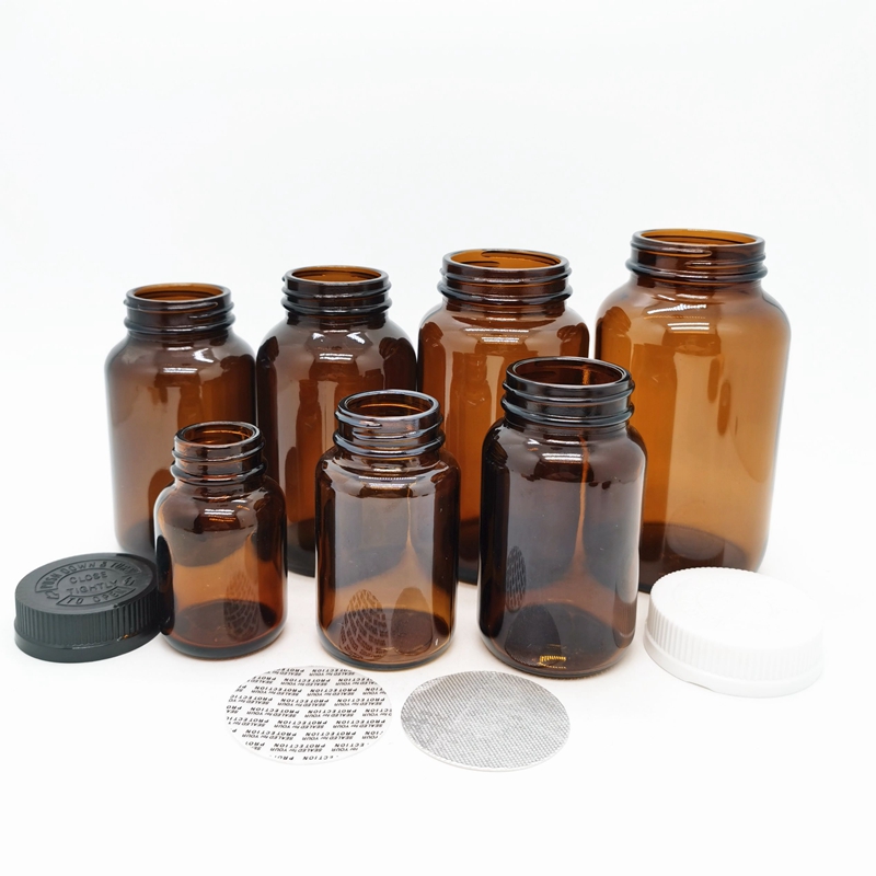 Wide Mouth Amber Clear Health Product Use Pill Supplement Capsule Glass Bottles With Lids