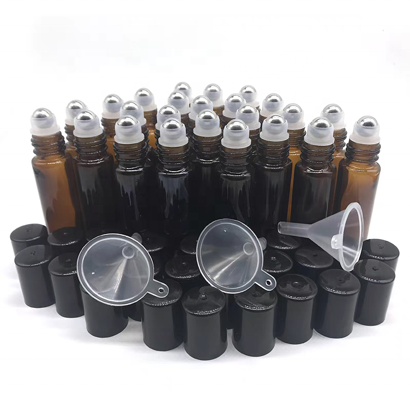 5ml 10ml 15ml Custom Empty Round Roller Ball Mini Clear Amber Black Blue Small Perfume Essential Oil Glass Roll on Bottle