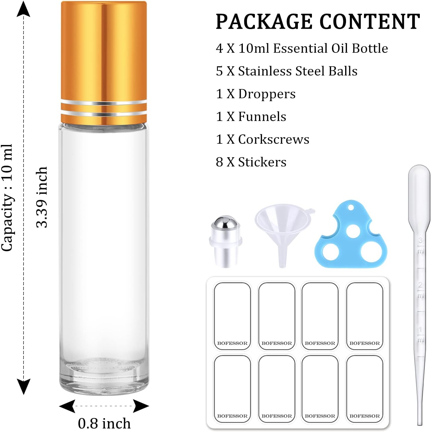 10ml Glass Roll on Bottle Clear Essential Oil Perfume for Cosmetic Use for Serum and Eye Drop Custom Logo Available