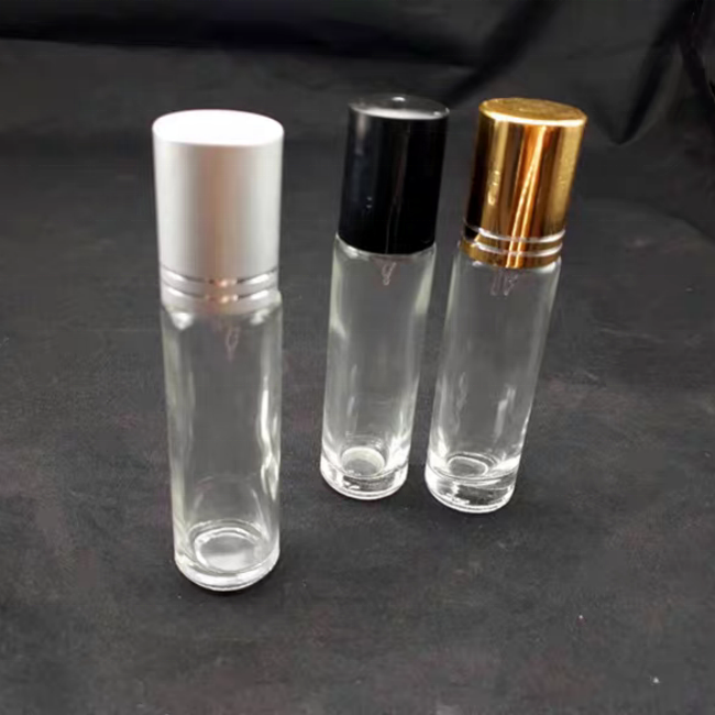 In Stock 3ml 5ml 10ml Glass Bottle Clear Roll on Bottle with Black Cap Glass Ball