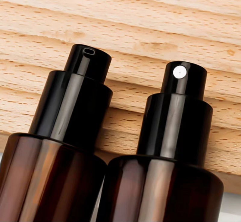 120 Ml 4 Oz Luxury Round Amber Brown Clear White Black Pump Glass Bottle for Eye Serum Essential Oil Lotion Bulk