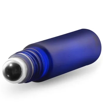 0.35 oz Recyclable Glass Roller Bottles Blue Frosted Glass Roll on Containers Metal Balls White Polypropylene Caps Cosmetics