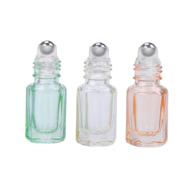 3ml 6ml Octagonal Thick Glass Roll on Bottles Essential Oil Empty Perfume Bottle 12ml