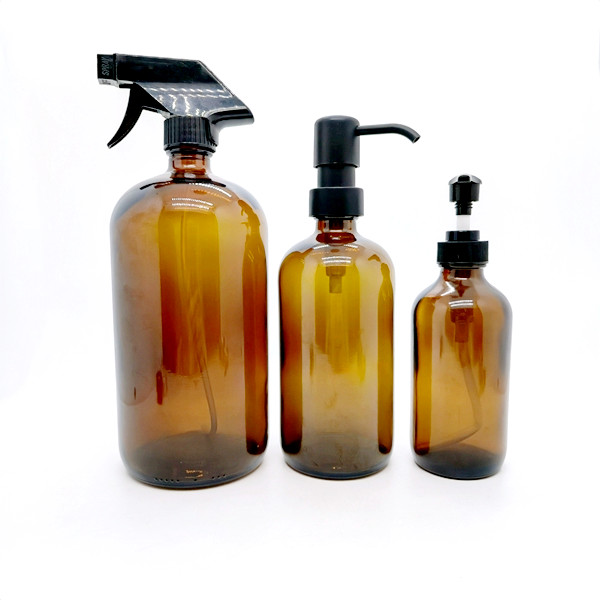 250 500ml Boston Empty Amber/Blue Glass Spray Bottle Essential Oil Bottle Amber Glass Bottles With Spray Nozzle and Cap