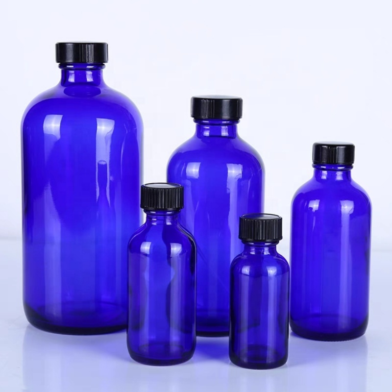 High Quality Glass Bottle for Cosmetics Liquid Packaging 60 Ml 120ml 250ml Blue Boston Bottle Glass Pump Bottle for Skincare