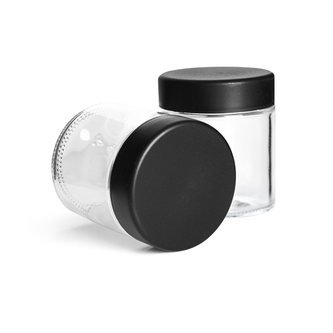 Custom 2oz 3oz 3.5g 4oz 5oz Child Resistant Matte Black Uv Jar Flower Packaging Glass Jar With Black Plastic Screw Lid