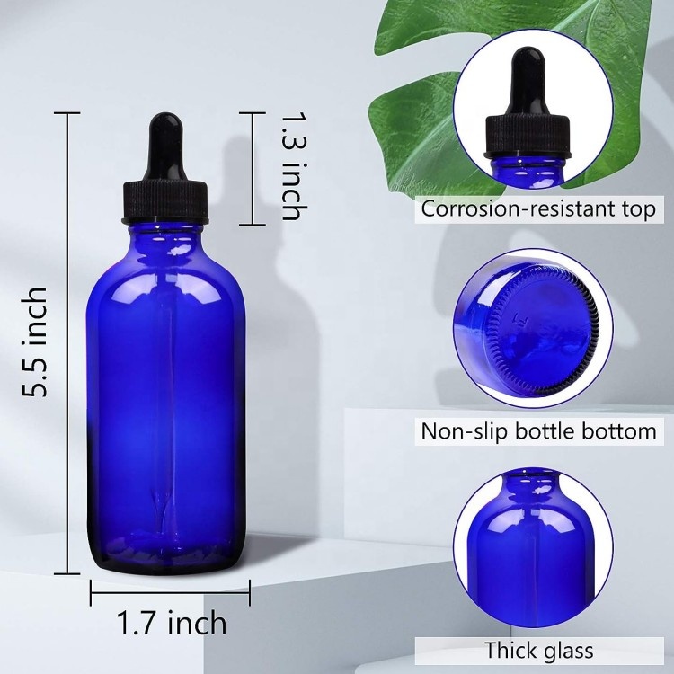 2oz 60ml Boston Glass Bottle Empty Blue Essential Oil Dropper for Personal Care Use