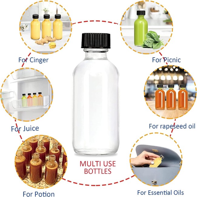 2oz Small 60ml Clear Empty Boston Round Shots Glass Bottles With Caps for Liquid Ginger