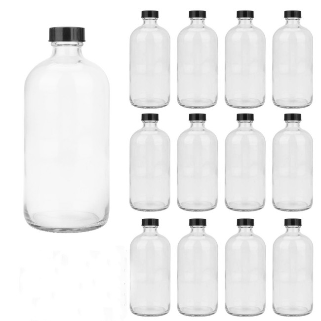 32oz Boston Round Clear Glass Growlers With Phenolic Poly Cone Insert Caps - Tight Seal for Secondary Kombucha Fermentation