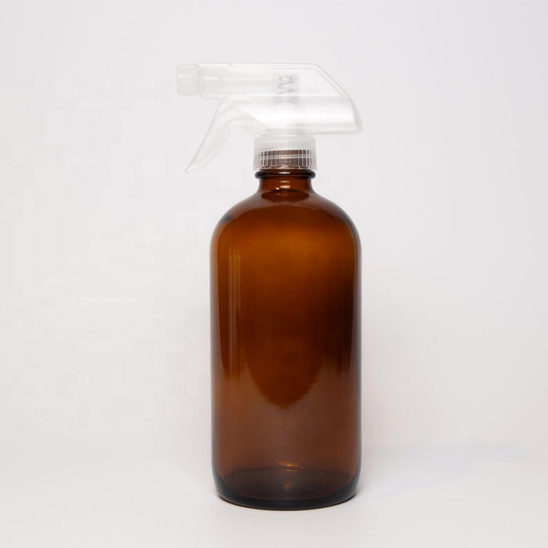 16oz 500ml Amber Clear Pharmaceutical Boston Round Glass Spray Bottle with Trigger Spray Lotion Pump Cap