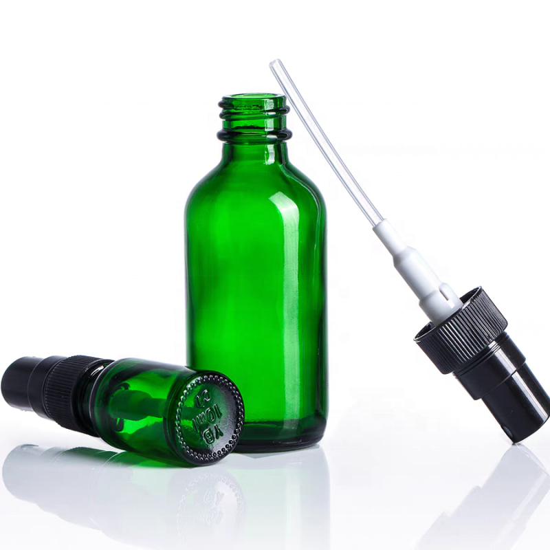 1oz 2oz 4oz 15ml 30ml 60ml 120ml 1 2 4 Oz Green Cosmetics Empty Face Serum Glass Dropper Bottles With Water Mist Sprayer Cap
