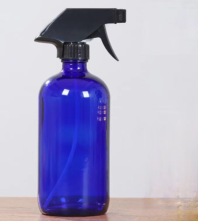 250ml 500ml 16oz Empty Boston Round Clear Amber Room Glass Spray Bottle With Trigger Sprayer and Silicone Sleeve for Cleaning
