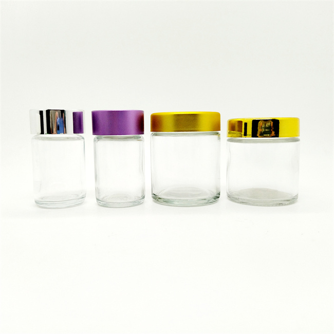 1oz 2oz 3oz 4oz Custom Flower Stash Smell Proof Container Wide Mouth Child Proof Glass Jar With Child Resistant UV Metal Cap