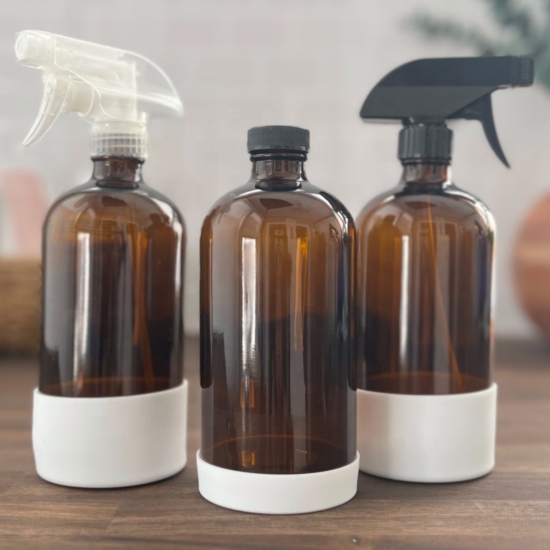 8oz 16oz 250ml 500ml Amber Brown Pharmaceutical Boston Round Glass Spray Bottle With Trigger Spray Lotion Pump Cap
