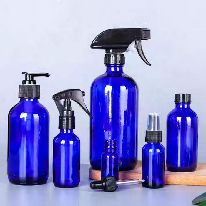 2oz 4oz 8oz 16oz Empty Amber Clear Blue Chemical Boston Glass Spray Bottle for Cleaning