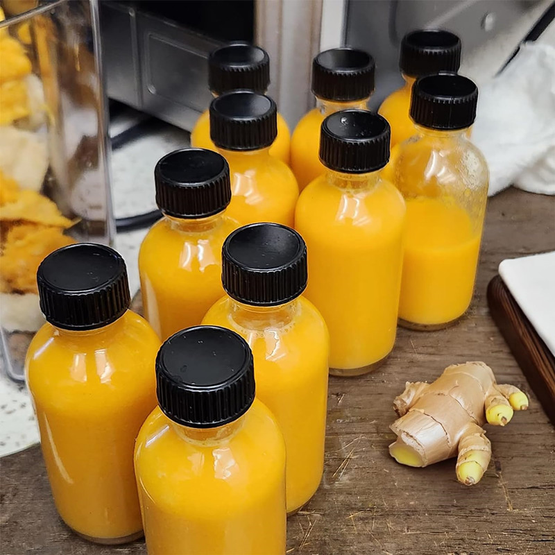 2oz Boston Round Clear Glass Bottles Mini Travel Wellness Shot Glass Bottles for Juice,Liquor,Ginger Shots  Coffee 2 oz