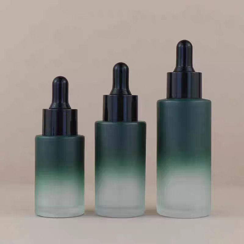 Luxury Custom Color Cosmetic Round  Frosted Face Serum Bottle 20ml 30ml 50ml 100ml Essential Oil Glass Dropper Bottle