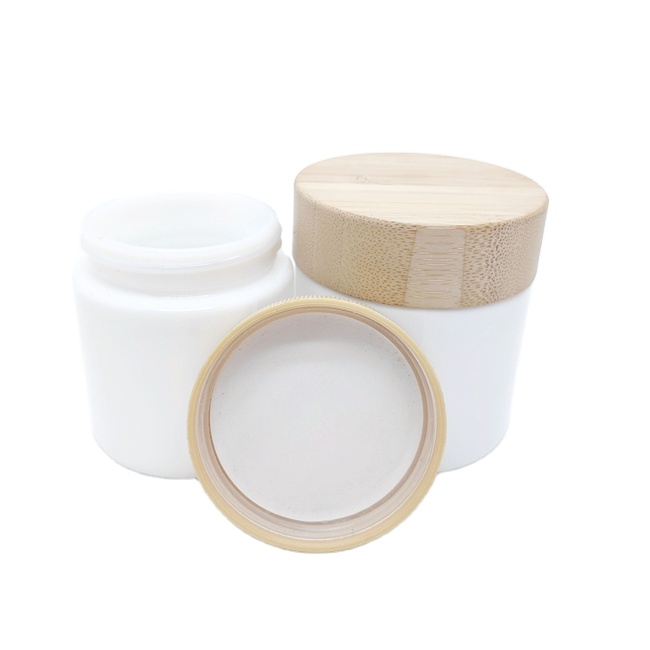 Child-Resistant Round Cream Container Dry Flower Ceramics Glass Jar With Bamboo Lid for Food Use