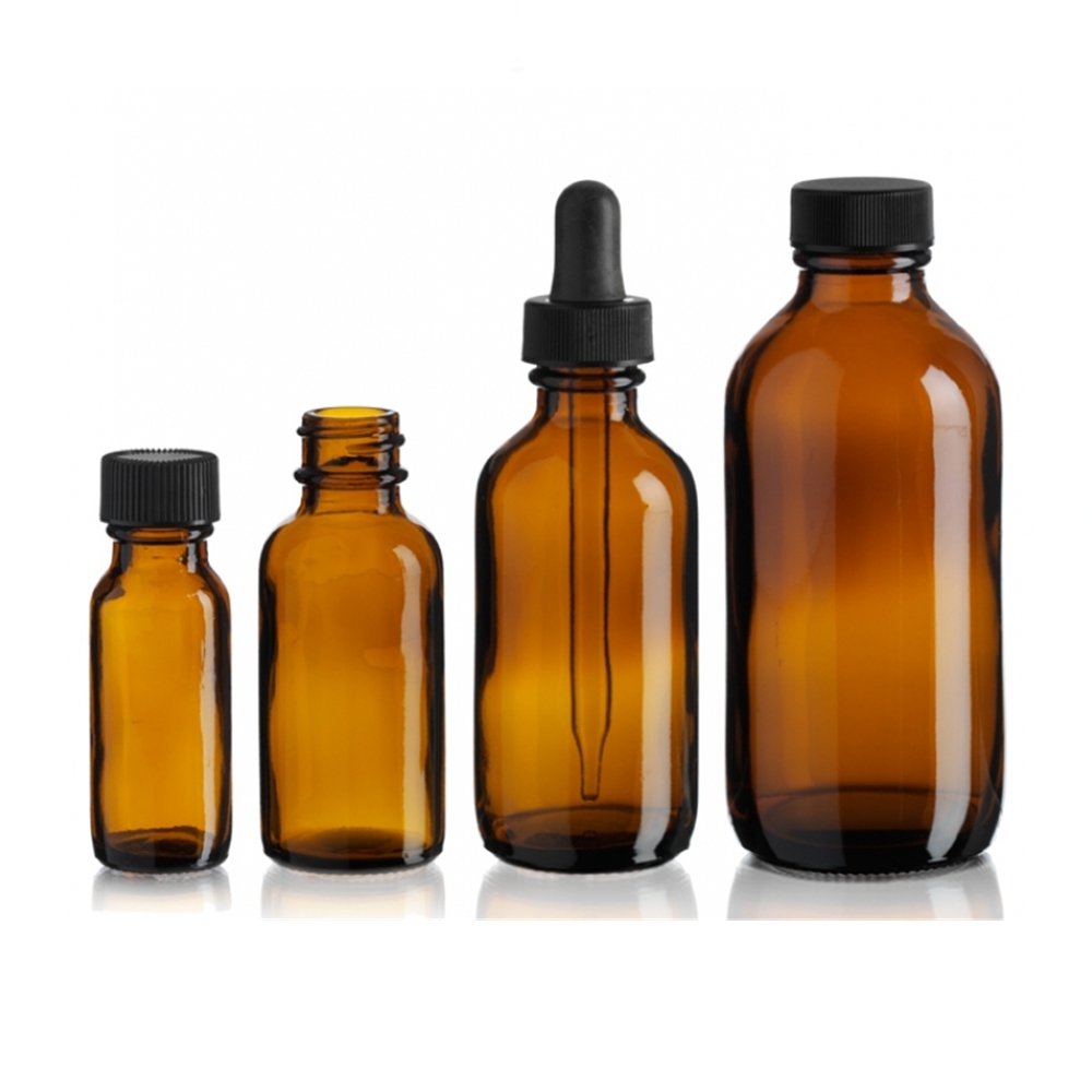 0.5oz 1oz 2oz 4oz 8oz 16oz 32oz Amber Brown Boston Round Glass Lotion Bottle Oil Dropper Bottle