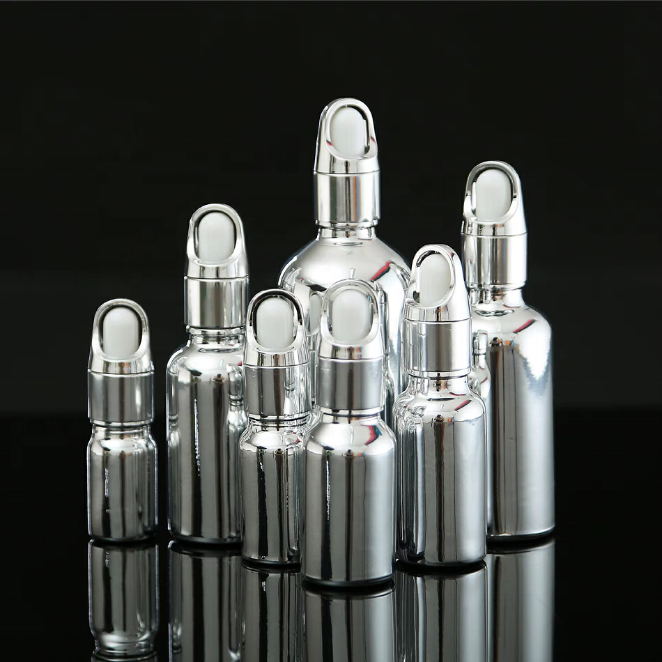 Luxury 5ml 10ml Electroplating Gold Silver Essential Oil Glass Bottle With Dropper Cap